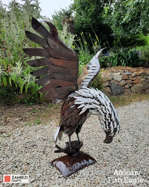 African fish eagle recycled metal