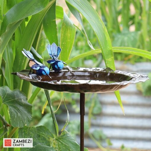 Recycled metal bird feeder blue wrens