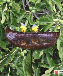 Recycled metal bird feeder yellow birds