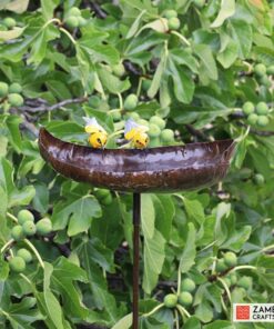 Recycled metal bird feeder yellow birds