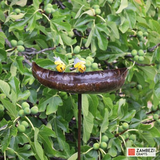 Recycled metal bird feeder yellow birds