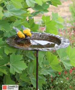 Recycled metal bird feeder yellow birds