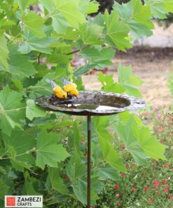 Recycled metal bird feeder yellow birds