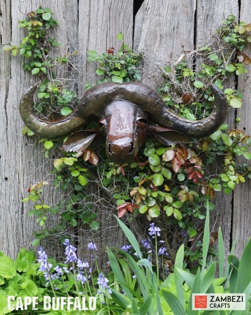 recycled metal cape buffalo trophy