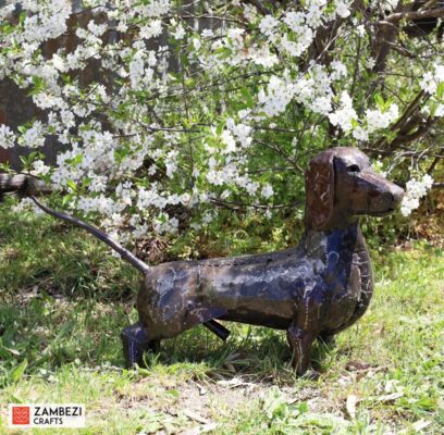 recycled metal dachshund dog