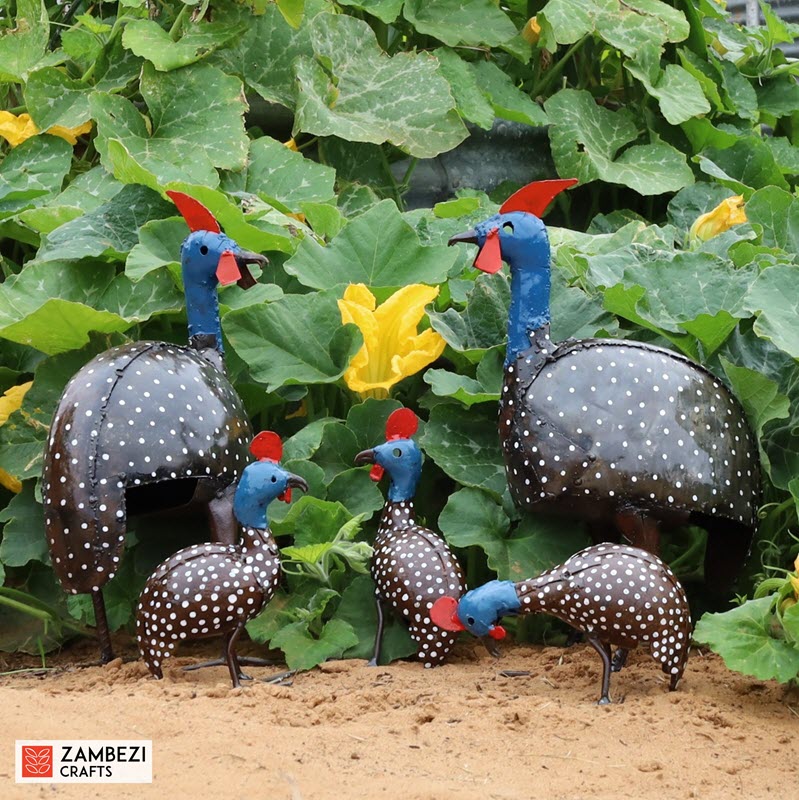 Guinea Fowl (Spotted) with Blue Head - Recycled Metal - Zambezi Crafts