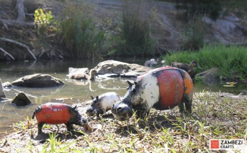 recycled metal hippos