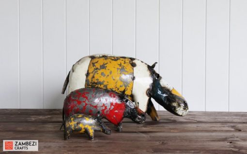 recycled metal hippos