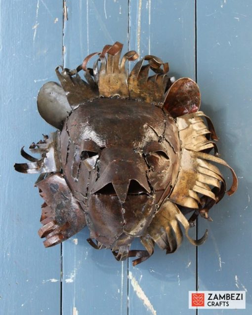 recycled metal lion trophy