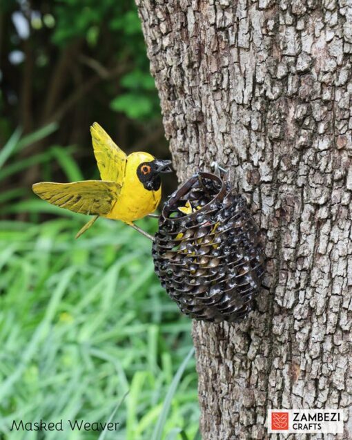 Masked Weaver and Nest - Recycled Metal