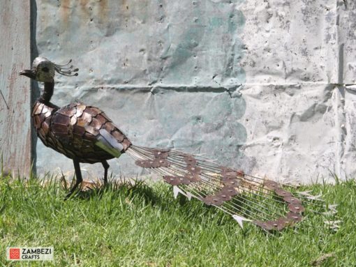 recycled metal peacocks