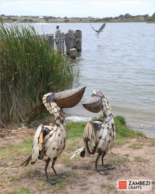 recycled metal pelicans