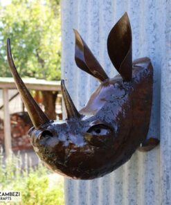 recycled metal rhino trophy