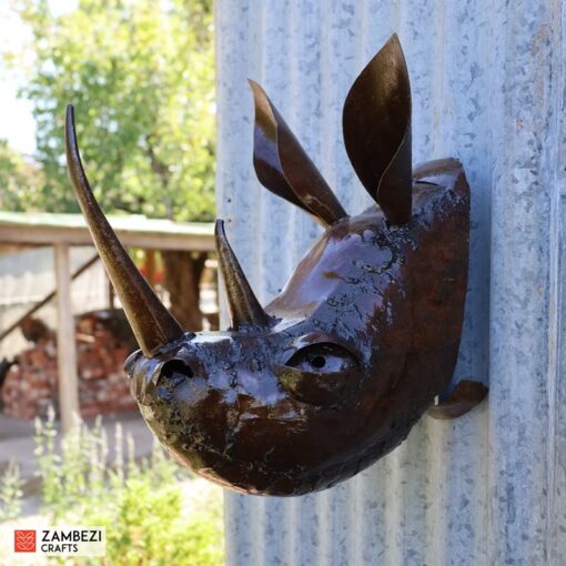 recycled metal rhino trophy