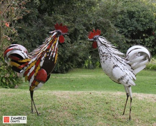 recycled metal roosters