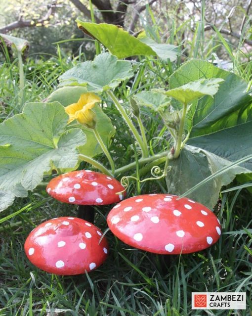 recycled metal toadstools