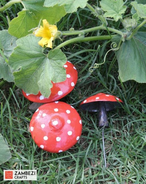 recycled metal toadstools