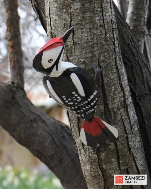 recycled metal woodpecker