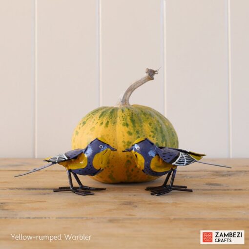 recycled metal yellow-rumped warbler