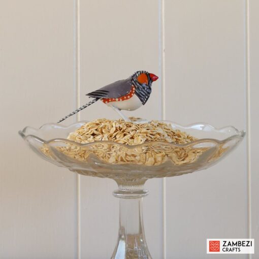 recycled metal zebra finch
